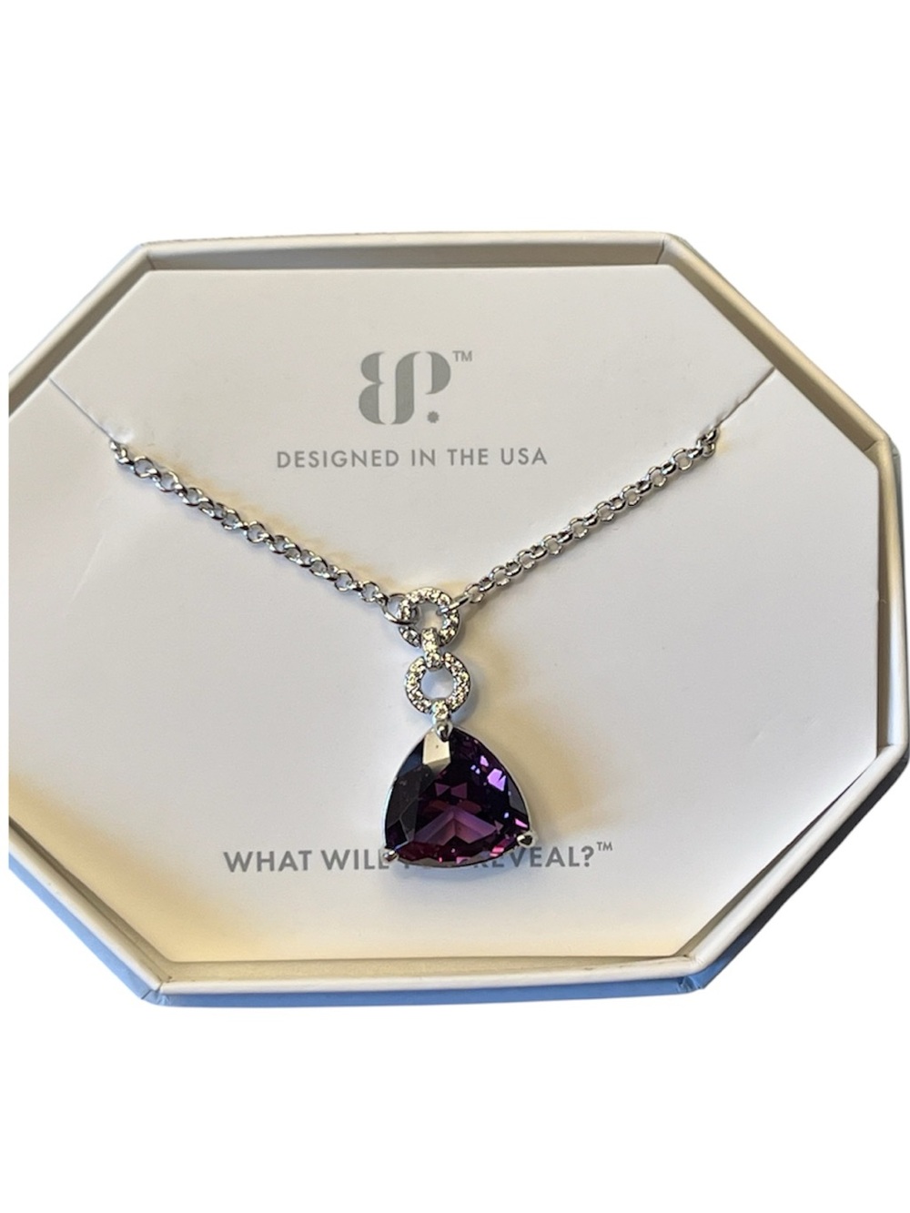 Amethyst Cubic Zirconia Purple Pendant Necklace with Chain BP / NEW IN BOX - Picture 3 of 8